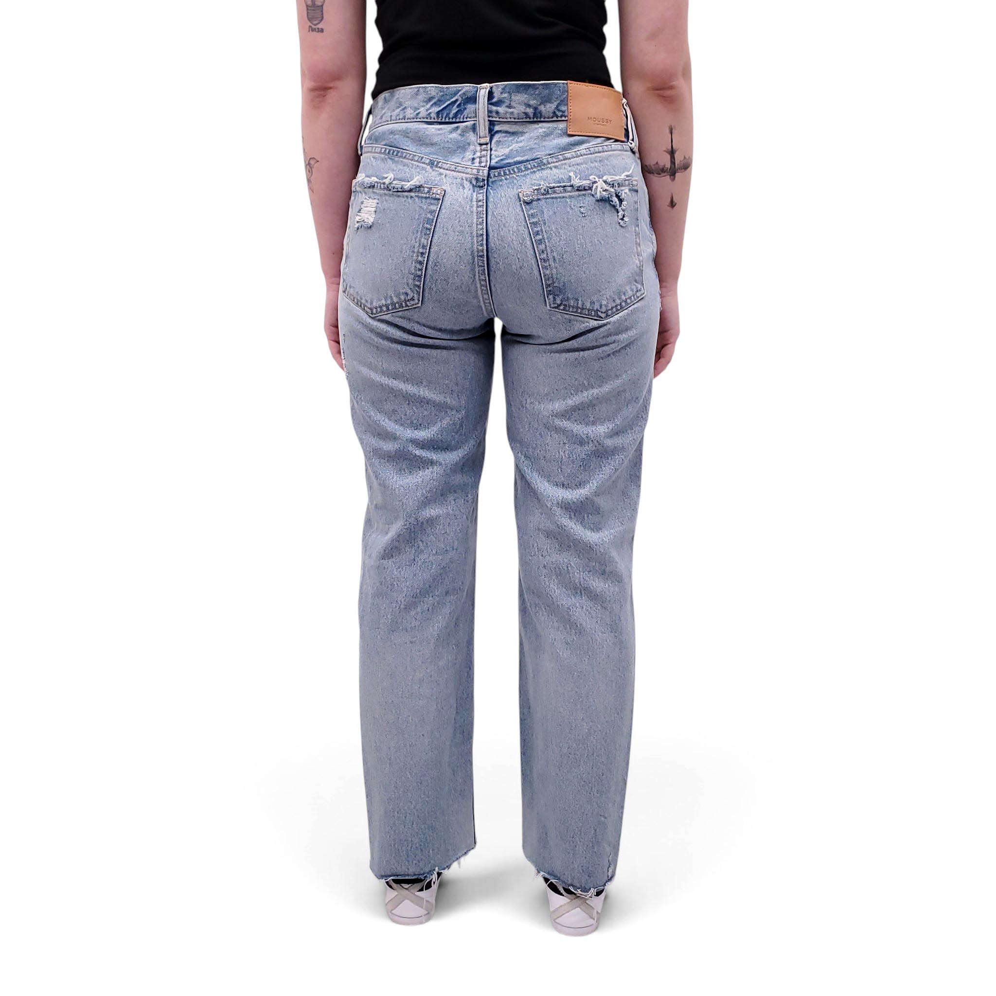 MOUSSY LIGHT WASH DISTRESSED JEANS WITH BUTTON FLY - SIZE 26