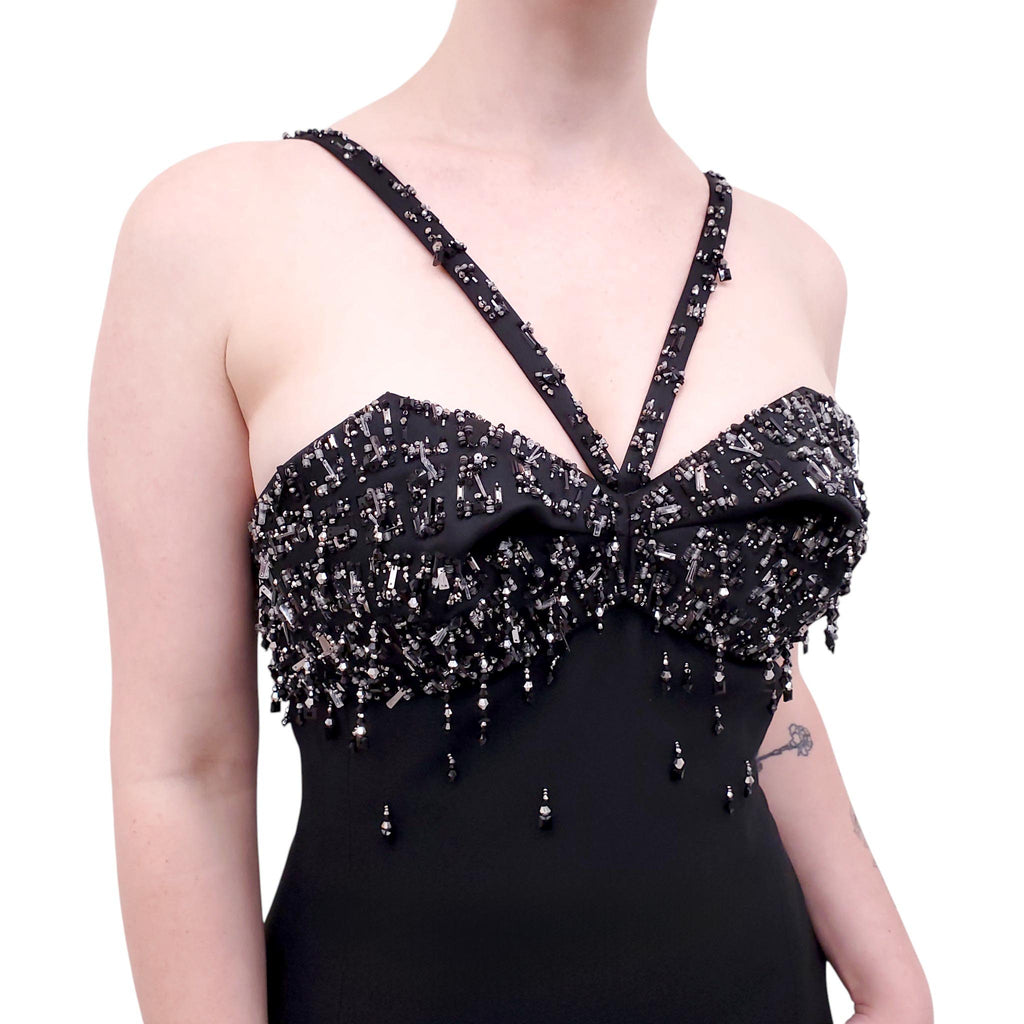 VERSACE RUNWAY BLACK BEADED GOWN - SIZE 46