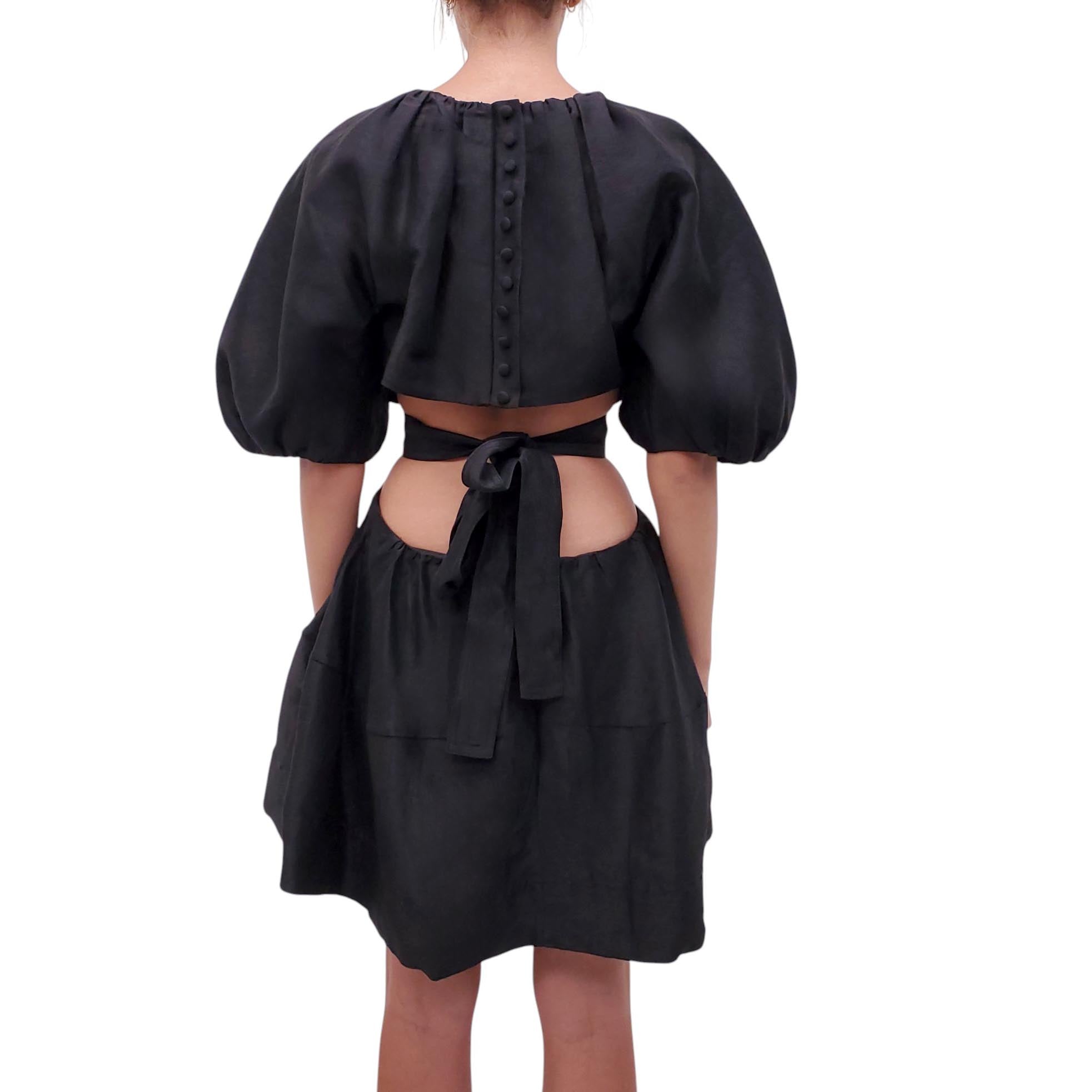 AJE BLACK BUBBLE SLEEVED DRESS - SIZE 8 US/UK 12