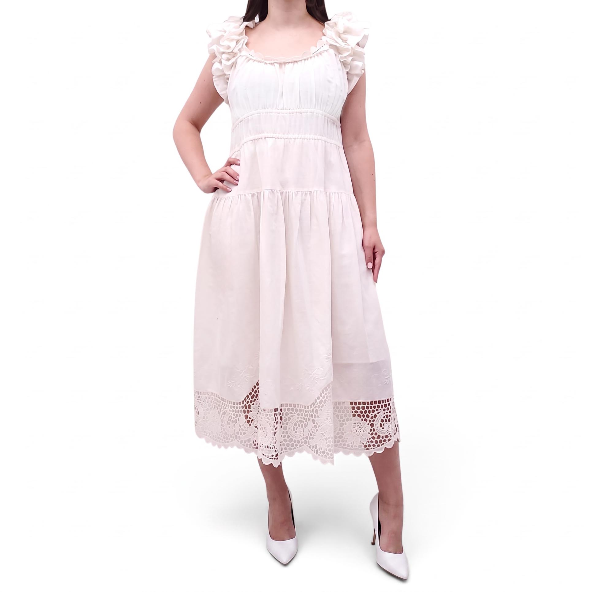 ULLA JOHNSON CREAM DRESS WITH EYELET DETAIL - SIZE 4