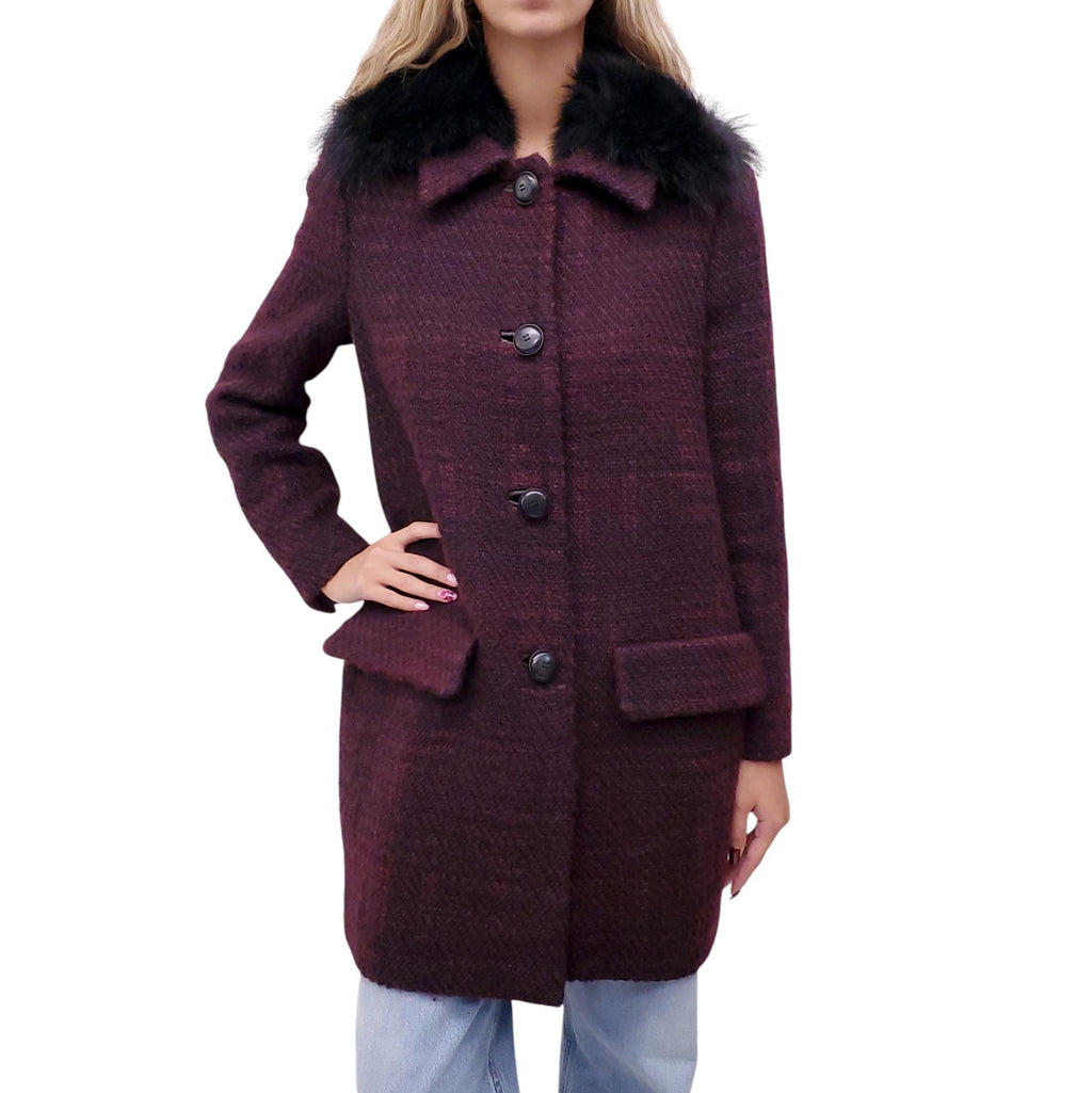 PRADA BURGUNDY SWEATER JACKET WITH FUR - SIZE 44