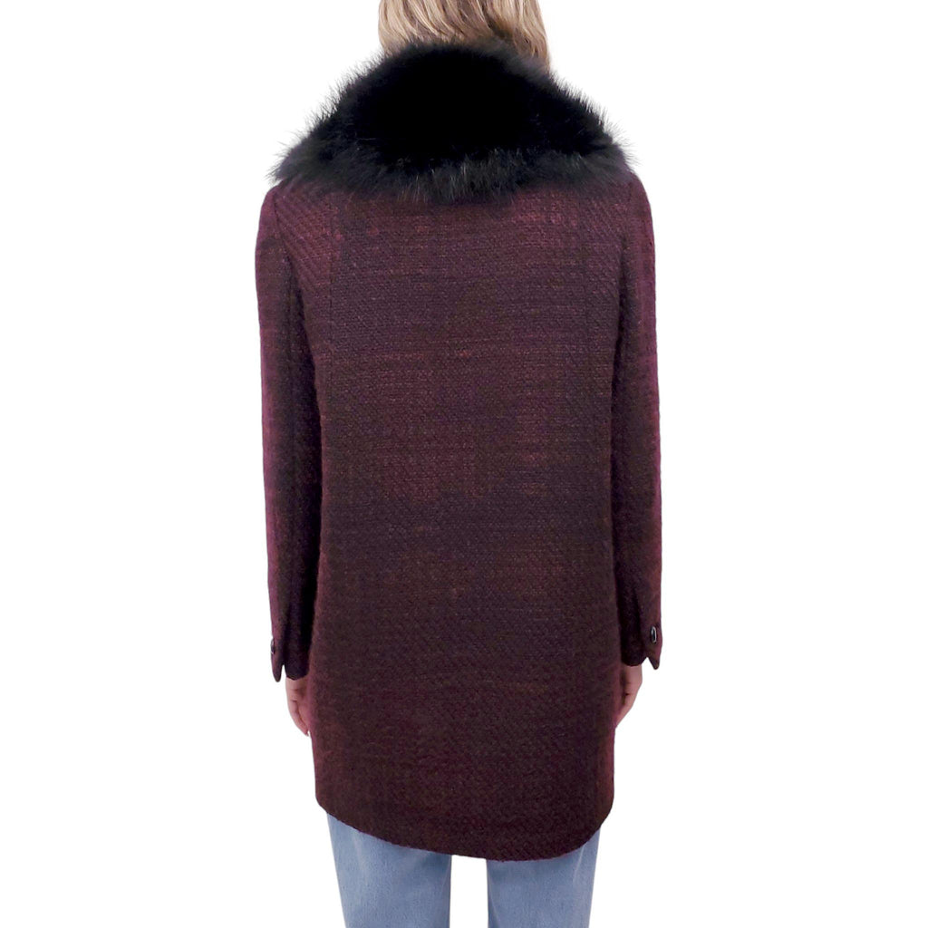 PRADA BURGUNDY SWEATER JACKET WITH FUR - SIZE 44