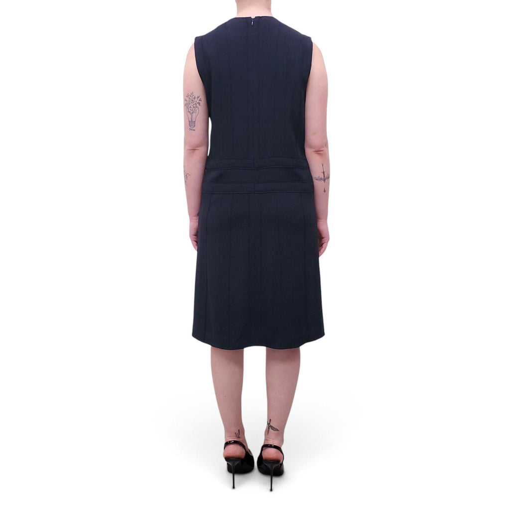 PRADA NAVY DRESS WITH RUFFLE DETAILS - SIZE 40