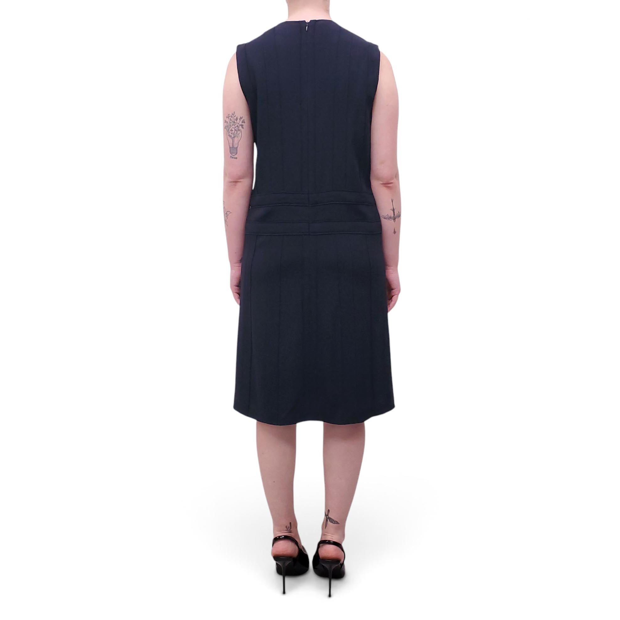 PRADA NAVY DRESS WITH RUFFLE DETAILS - SIZE 40