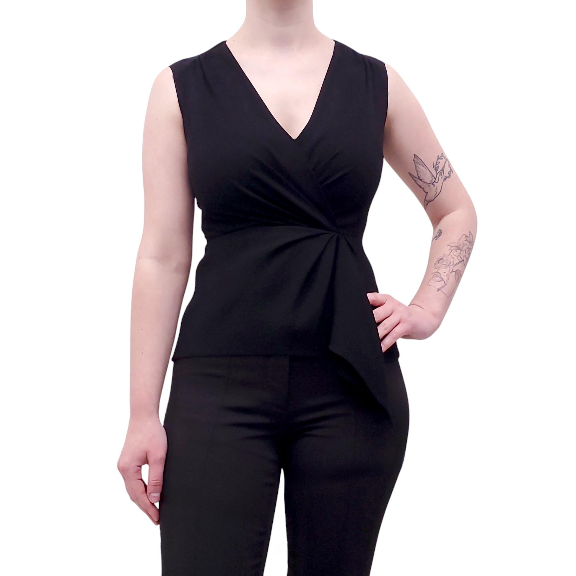 PRADA BLACK SLEEVELESS SILK BLOUSE - SIZE 34