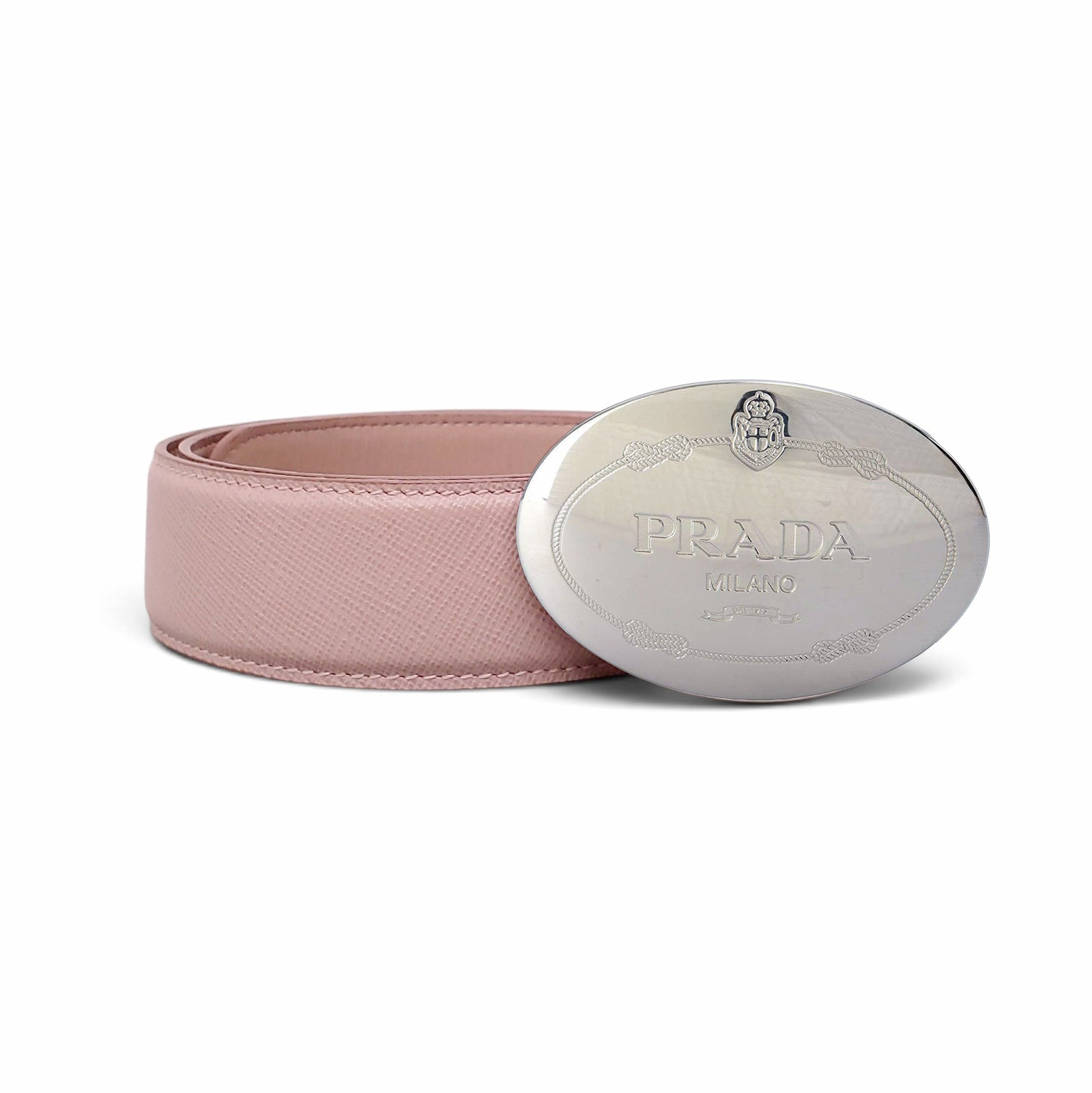 PRADA BLUSH PINK SILVER LOGO BELT - SIZE 80