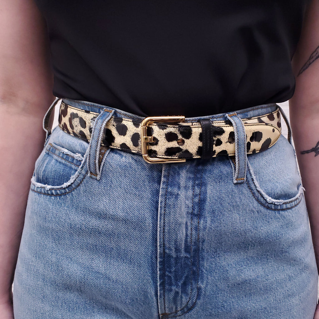 DOLCE & GABBANA LEOPARD PATENT BELT - SIZE 80