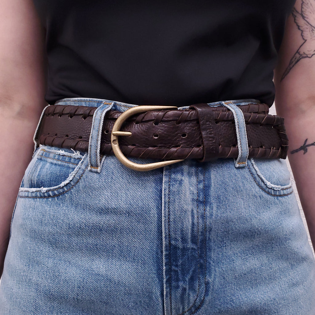 MIU MIU BROWN LEATHER BRAIDED BELT - SIZE 80