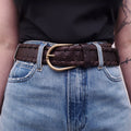 MIU MIU BROWN LEATHER BRAIDED BELT - SIZE 80