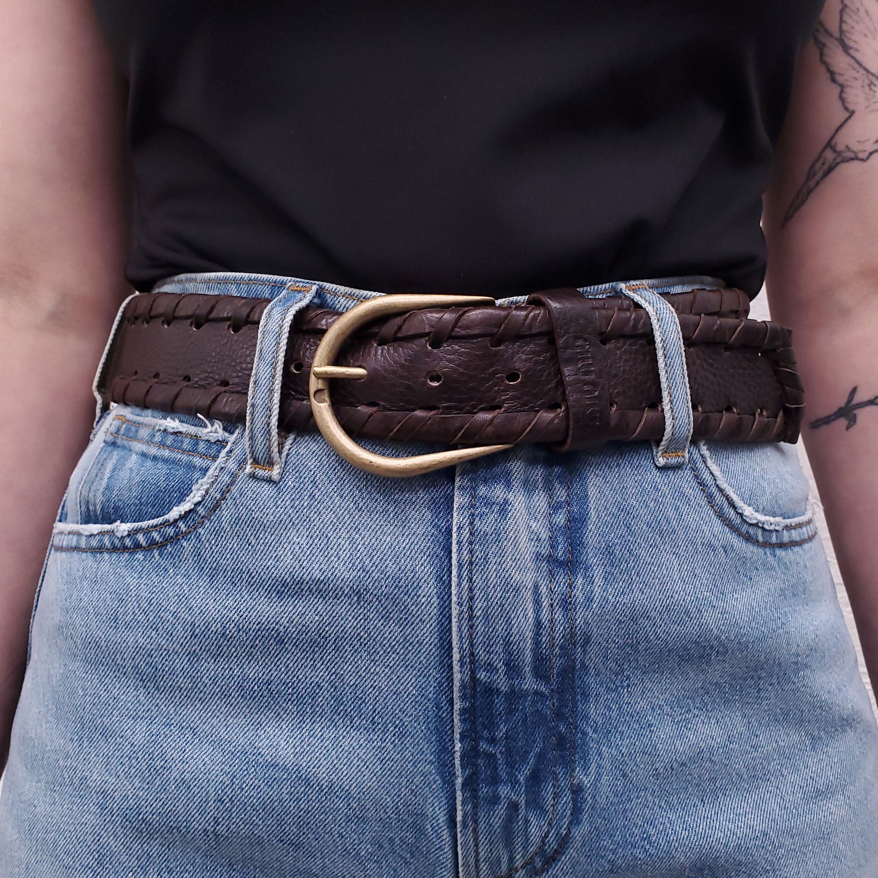 MIU MIU BROWN LEATHER BRAIDED BELT - SIZE 80