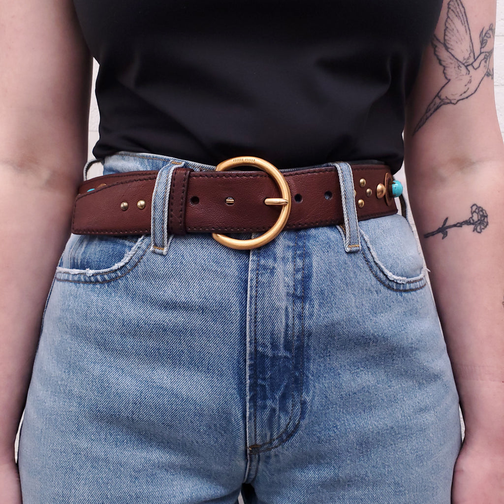 MIU MIU BELT WITH GOLD AND TURQUOISE BEADING - SIZE 80
