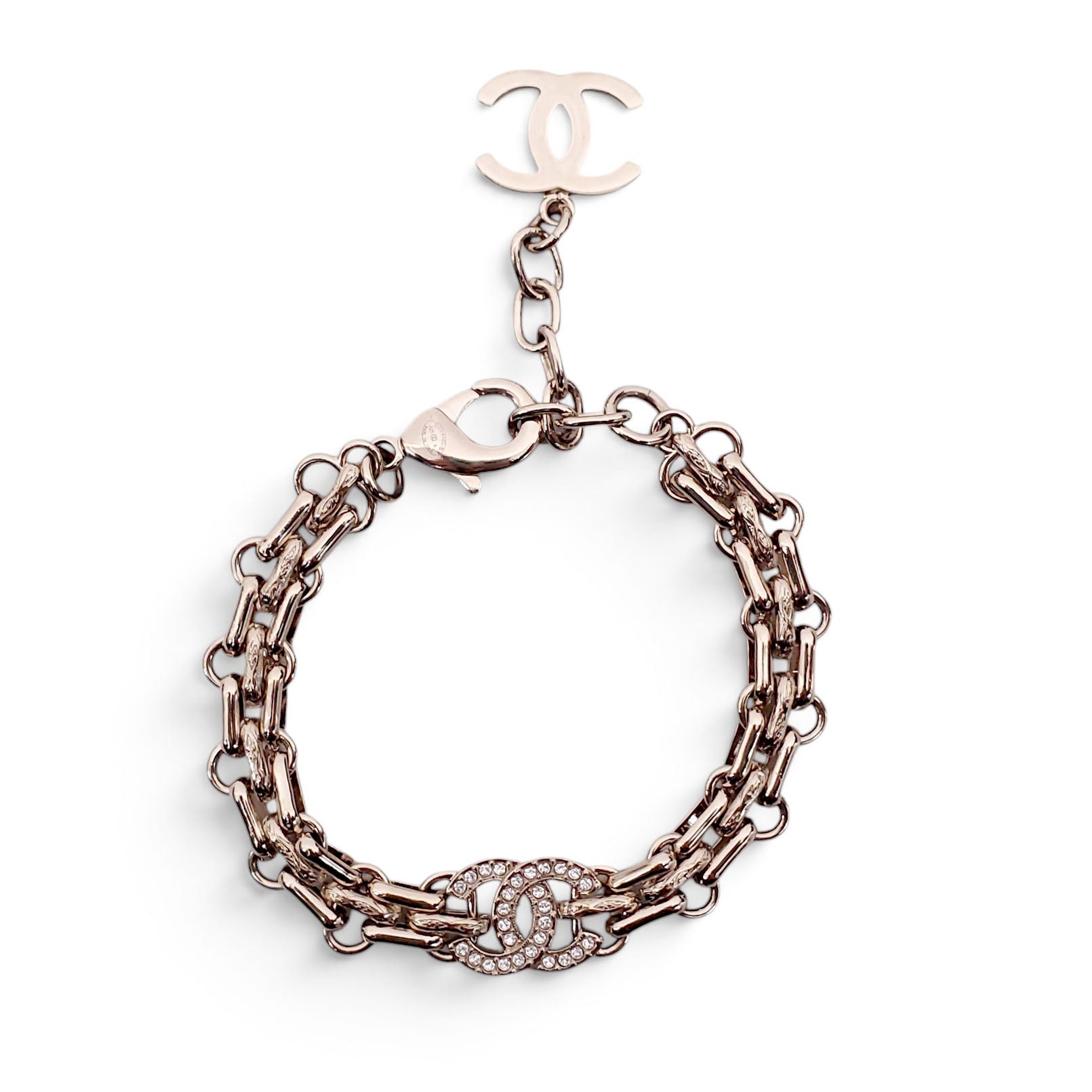 CHANEL CHAIN CC CRYSTAL CHAIN LOGO BRACELET