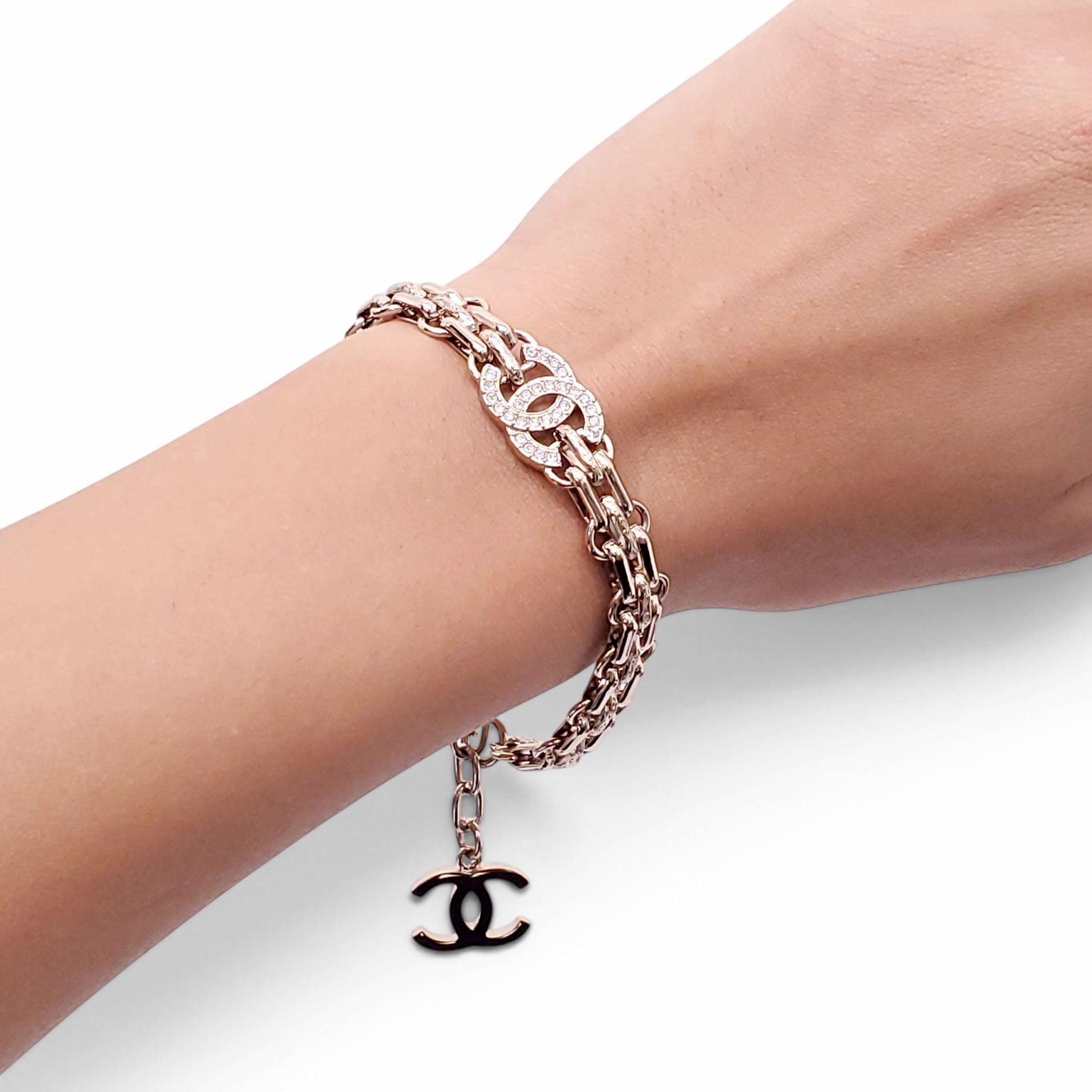 CHANEL CHAIN CC CRYSTAL CHAIN LOGO BRACELET