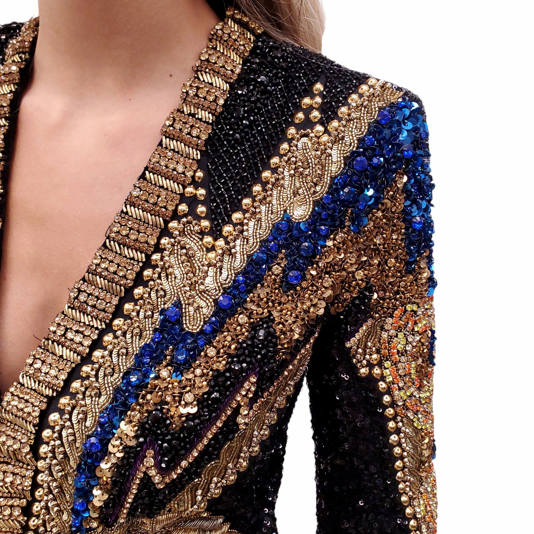 BALMAIN RUNWAY 'WOLF EMBELLISHED' MINI DRESS - SIZE 40