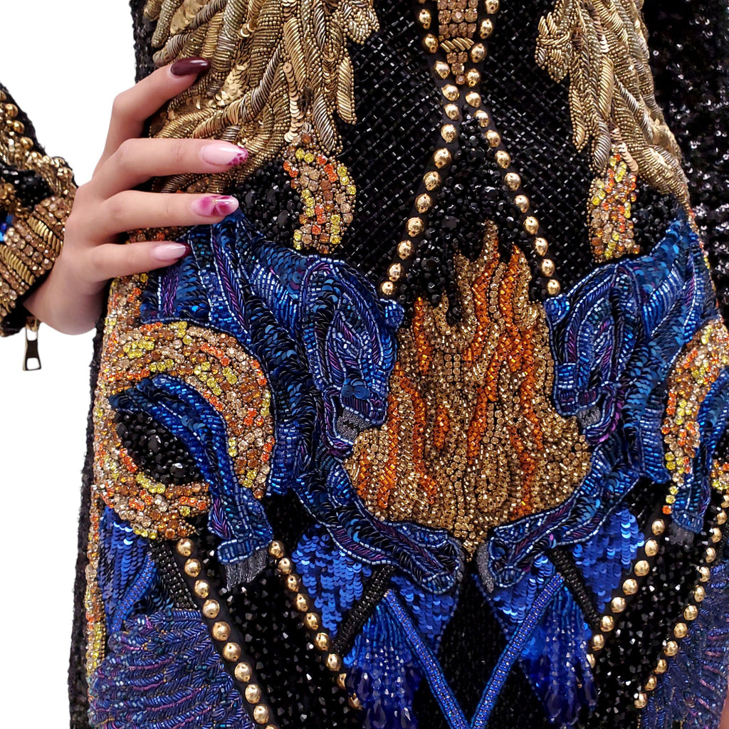 BALMAIN RUNWAY 'WOLF EMBELLISHED' MINI DRESS - SIZE 40