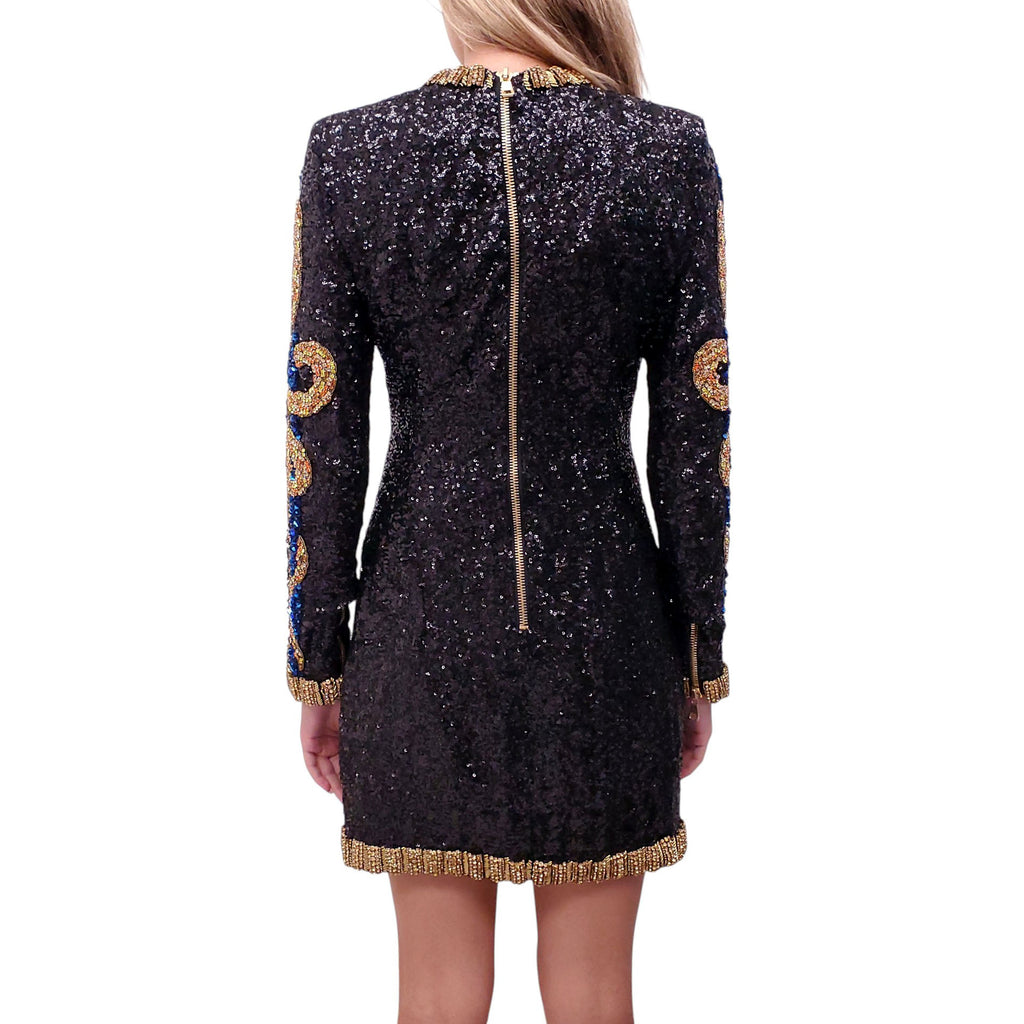 BALMAIN RUNWAY 'WOLF EMBELLISHED' MINI DRESS - SIZE 40