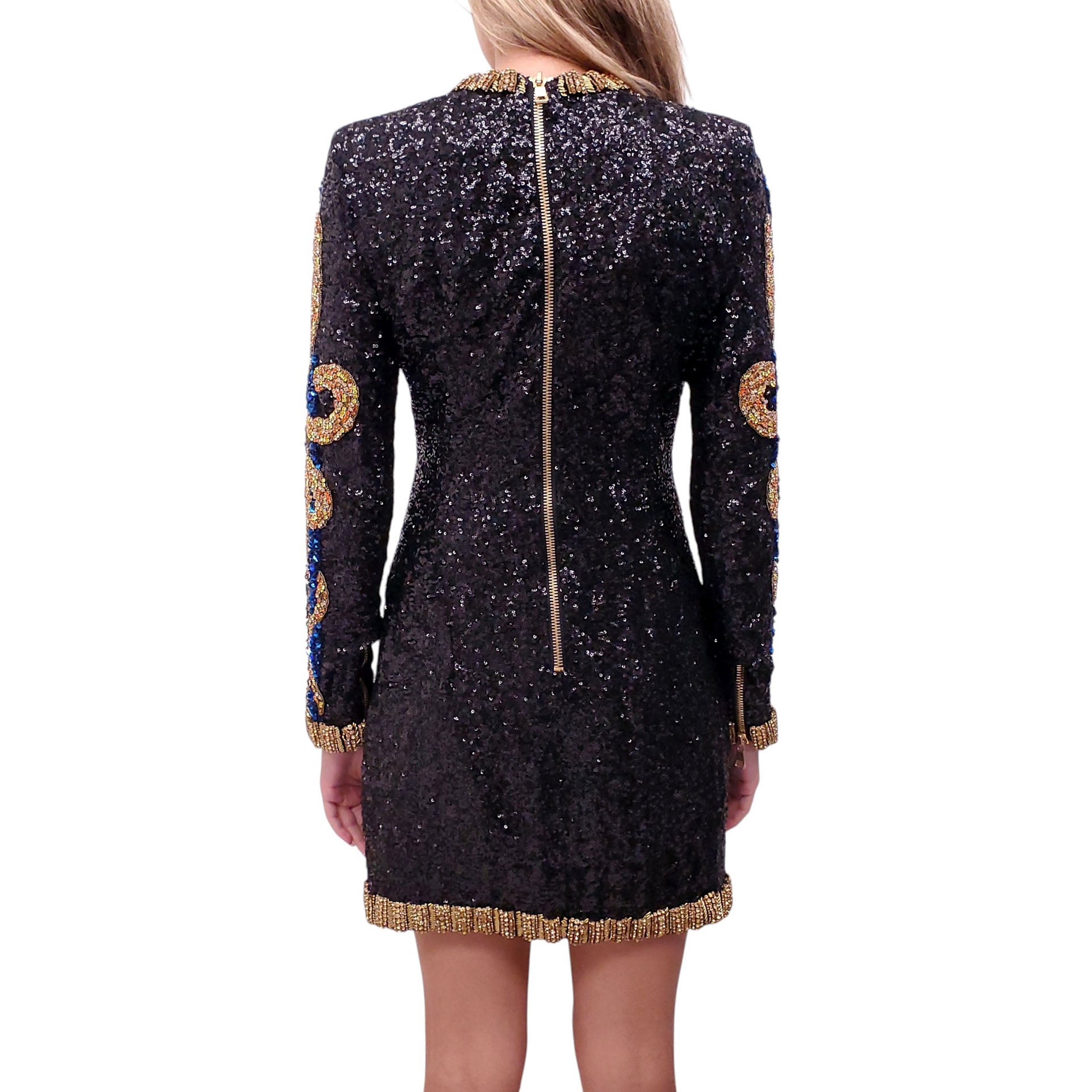 BALMAIN RUNWAY 'WOLF EMBELLISHED' MINI DRESS - SIZE 40