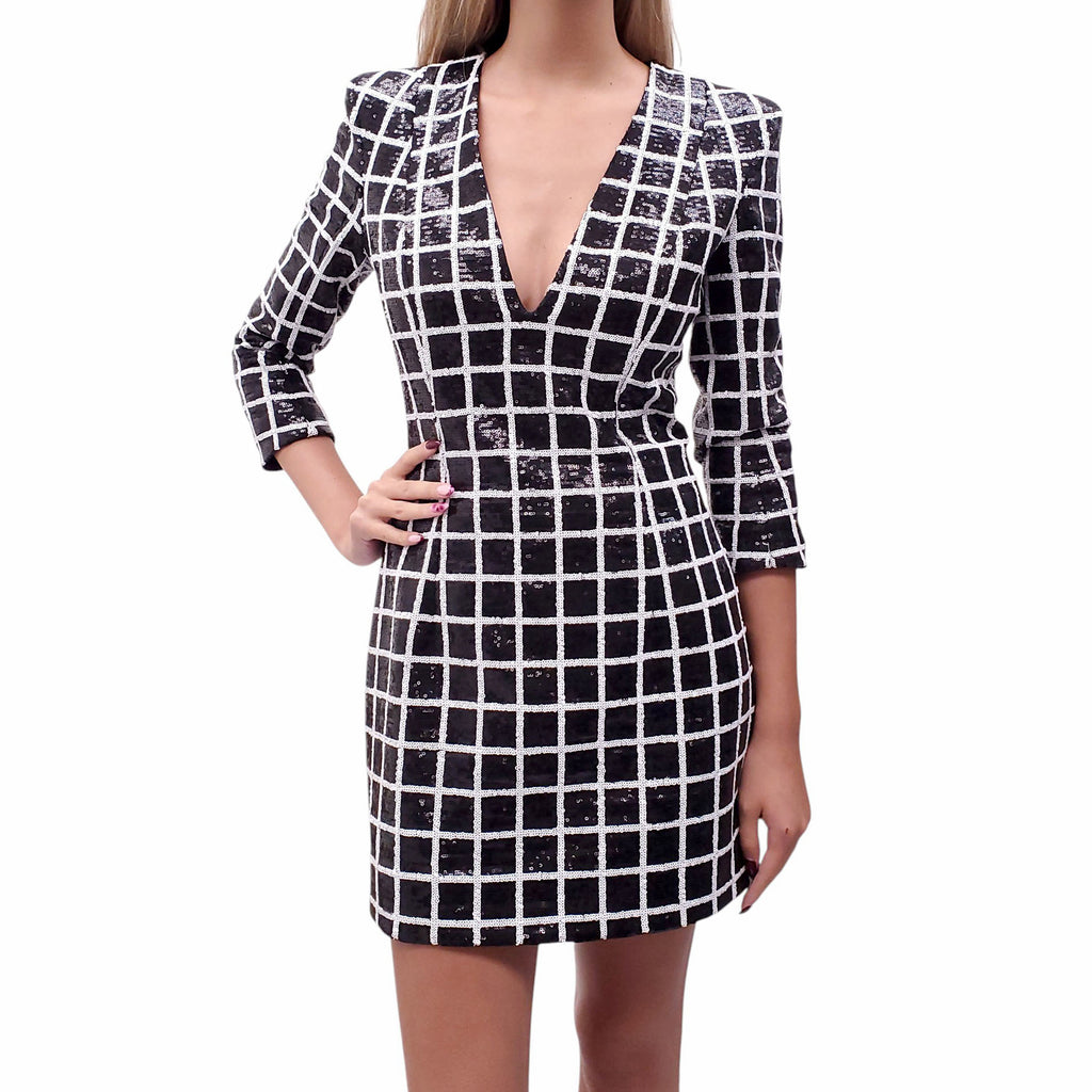 BALMAIN BLACK AND WHITE SEQUIN DRESS - SIZE 38