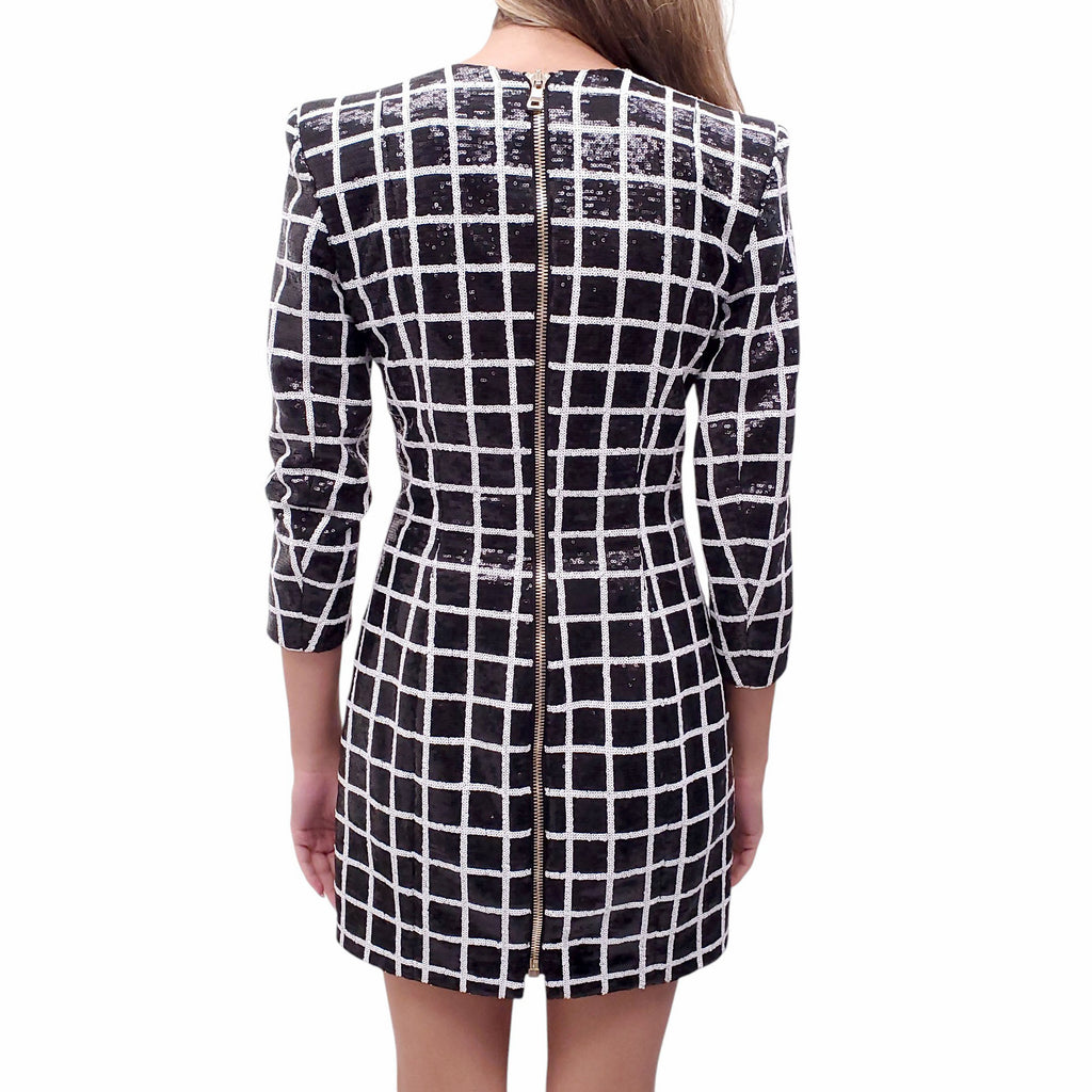 BALMAIN BLACK AND WHITE SEQUIN DRESS - SIZE 38