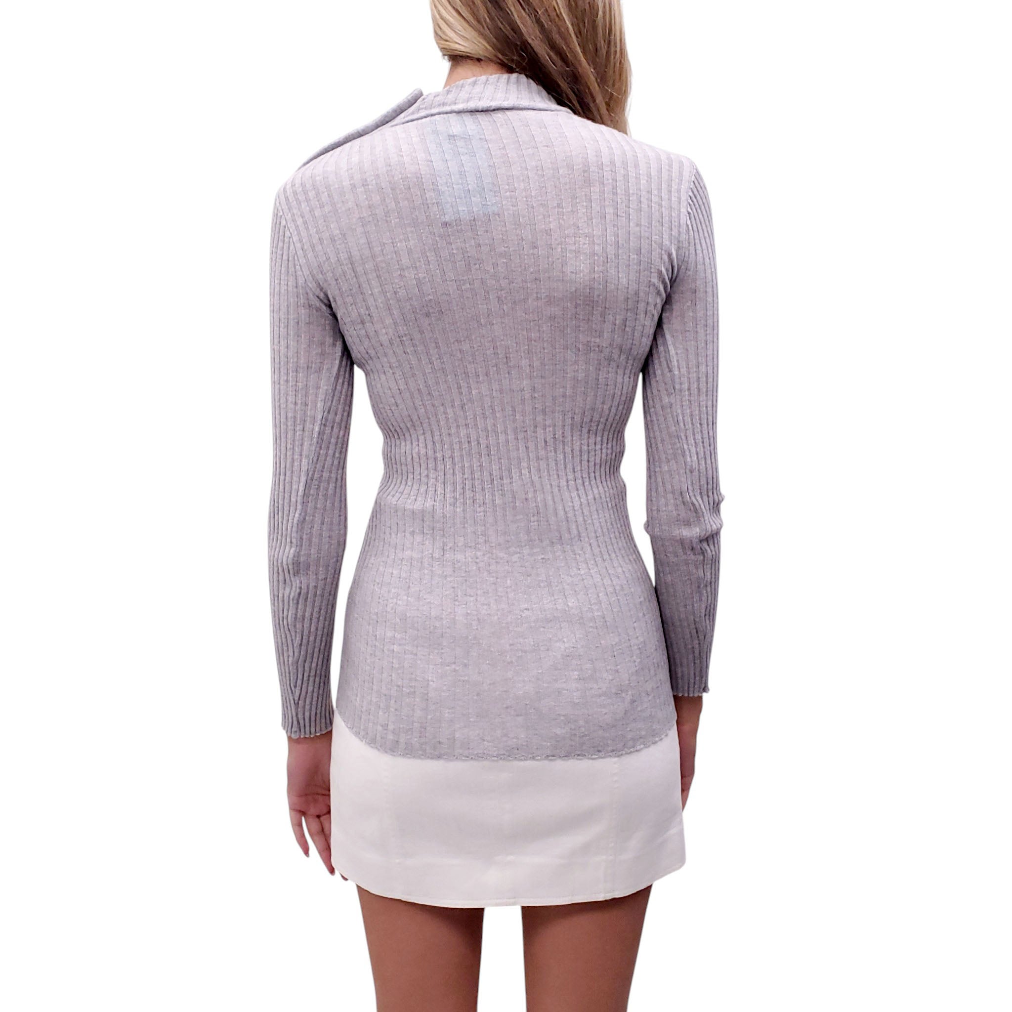 BALMAIN GREY RIBBED LONG SLEEVE WITH GOLD LOGO BUTTONS - SIZE 36
