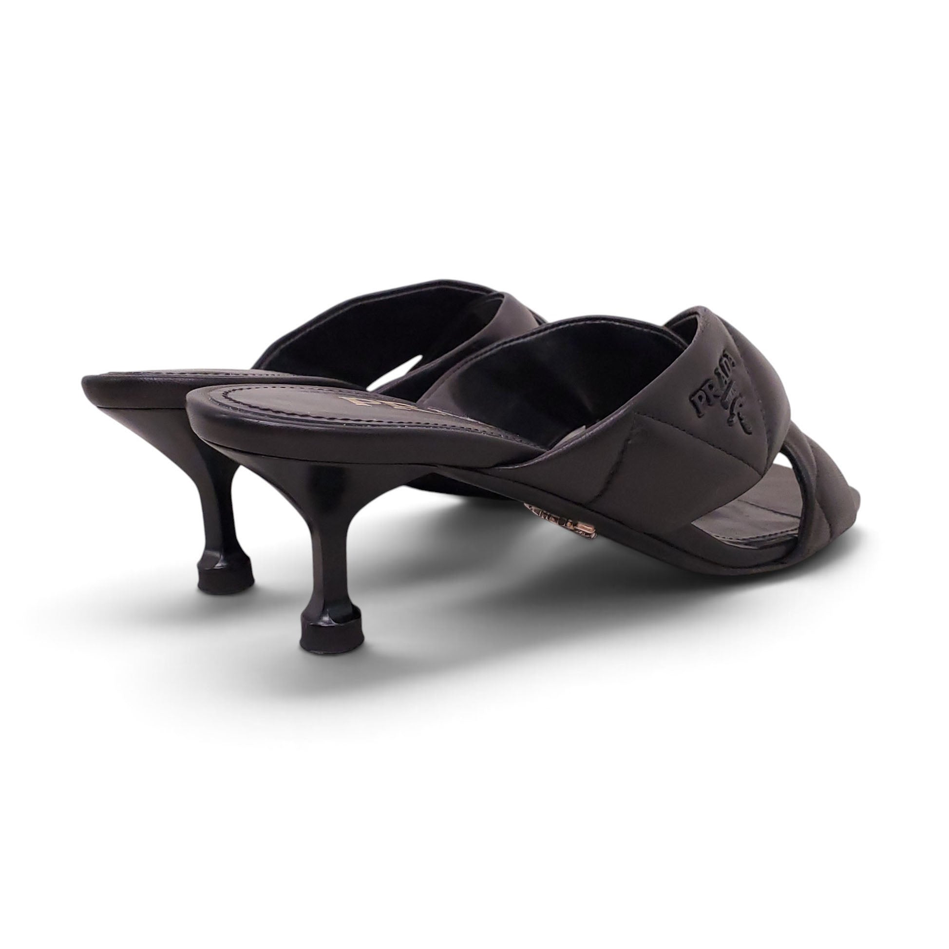 PRADA BLACK QUILTED CRISS CROSS MULE - SIZE 36
