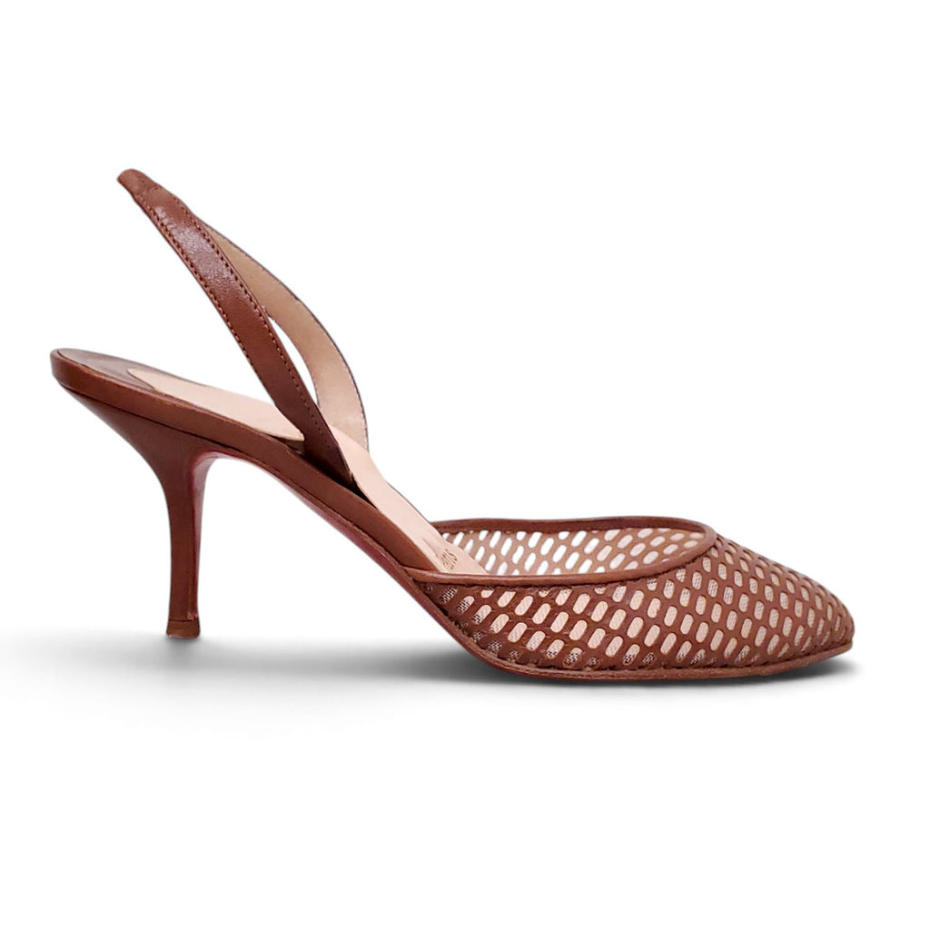 CHRISTIAN LOUBOUTIN BROWN SLINGBACK HEELS - SIZE 36.5