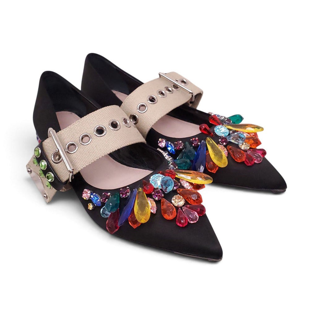 MIU MIU SATIN EMBELLISHED FLATS - SIZE 36.5