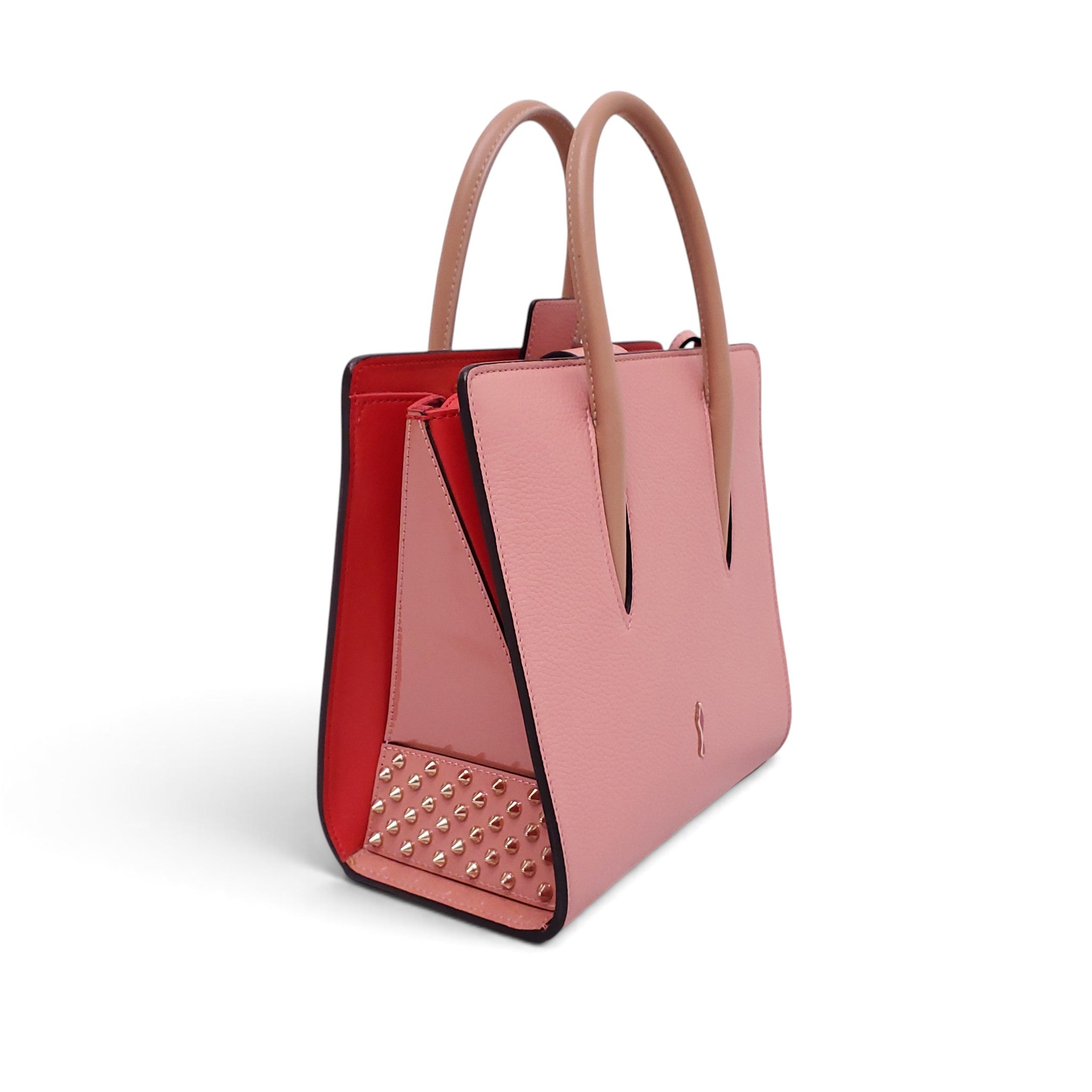 CHRISTIAN LOUBOUTIN PINK CALF LEATHER SPIKE SMALL PALOMA TOTE BAG