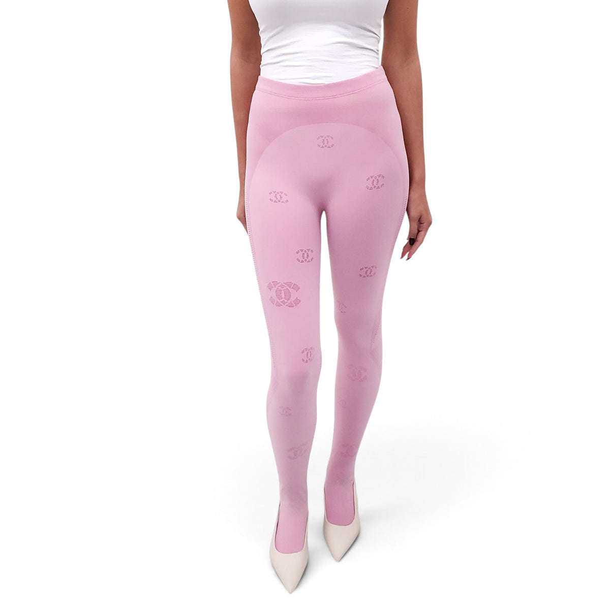 CHANEL PINK LEGGINGS WITH CC LOGO - SIZE L