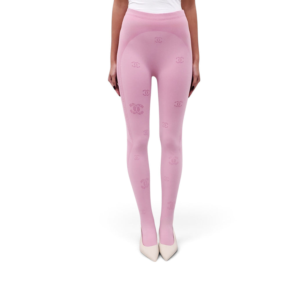 CHANEL PINK LEGGINGS WITH CC LOGO - SIZE L
