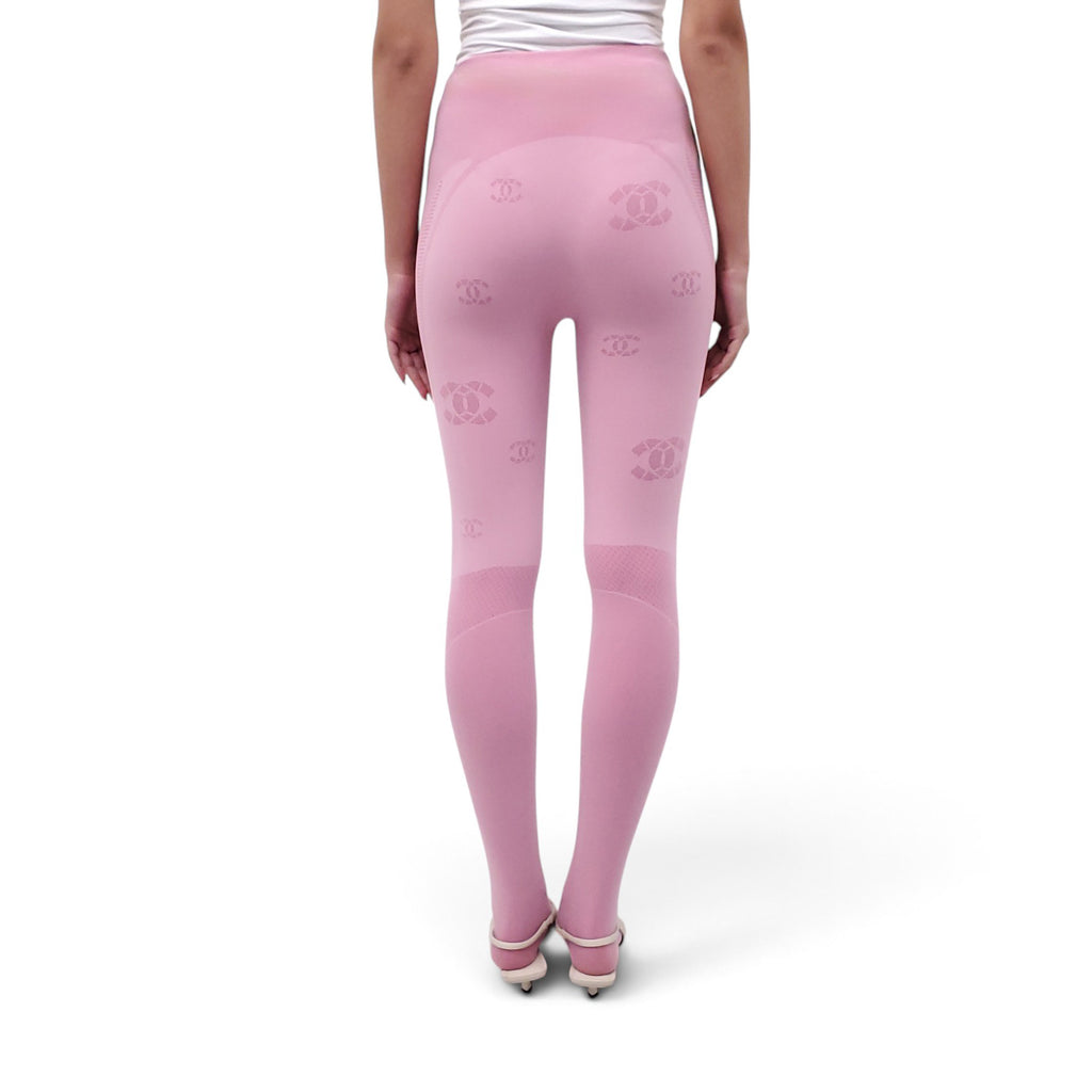 CHANEL PINK LEGGINGS WITH CC LOGO - SIZE L
