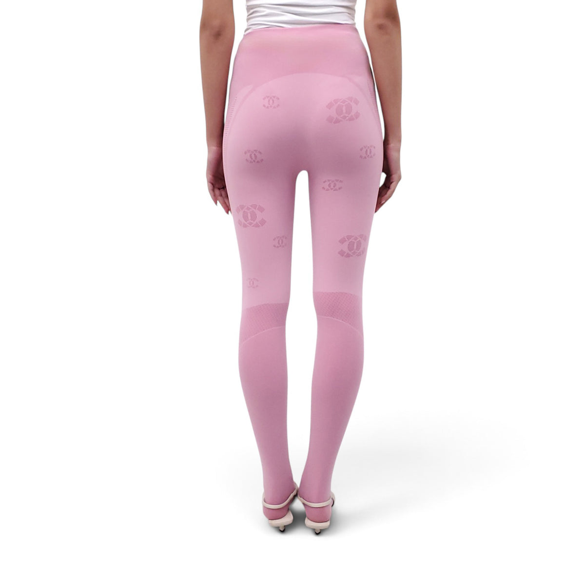 CHANEL PINK LEGGINGS WITH CC LOGO - SIZE L