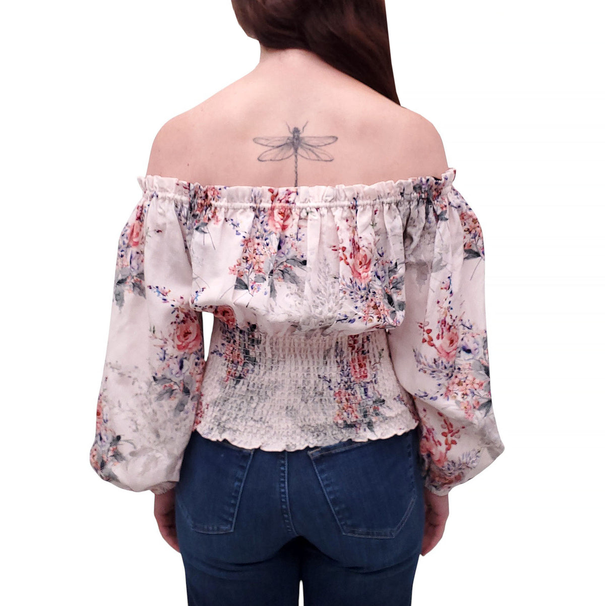 KOBI HALPERIN PINK FLORAL ROUCHED CROPPED BLOUSE - SIZE S