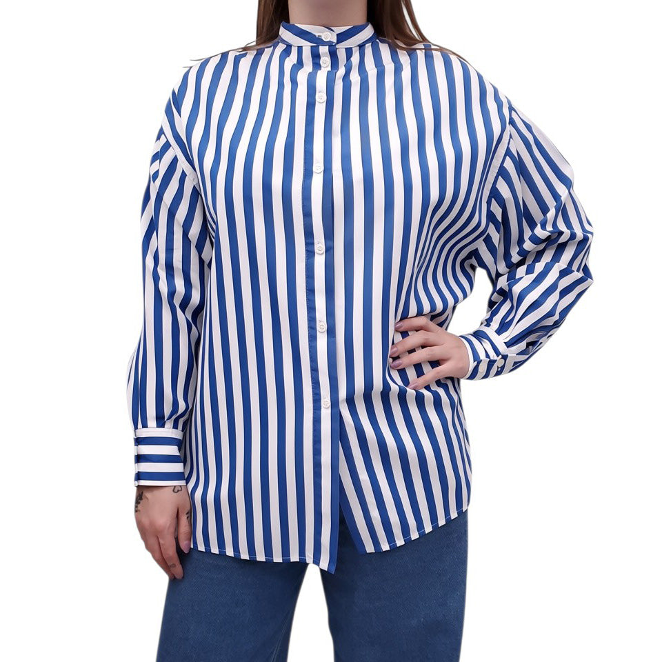 VICTORIA BECKHAM BLUE AND WHITE STRIPED BLOUSE - SIZE 10