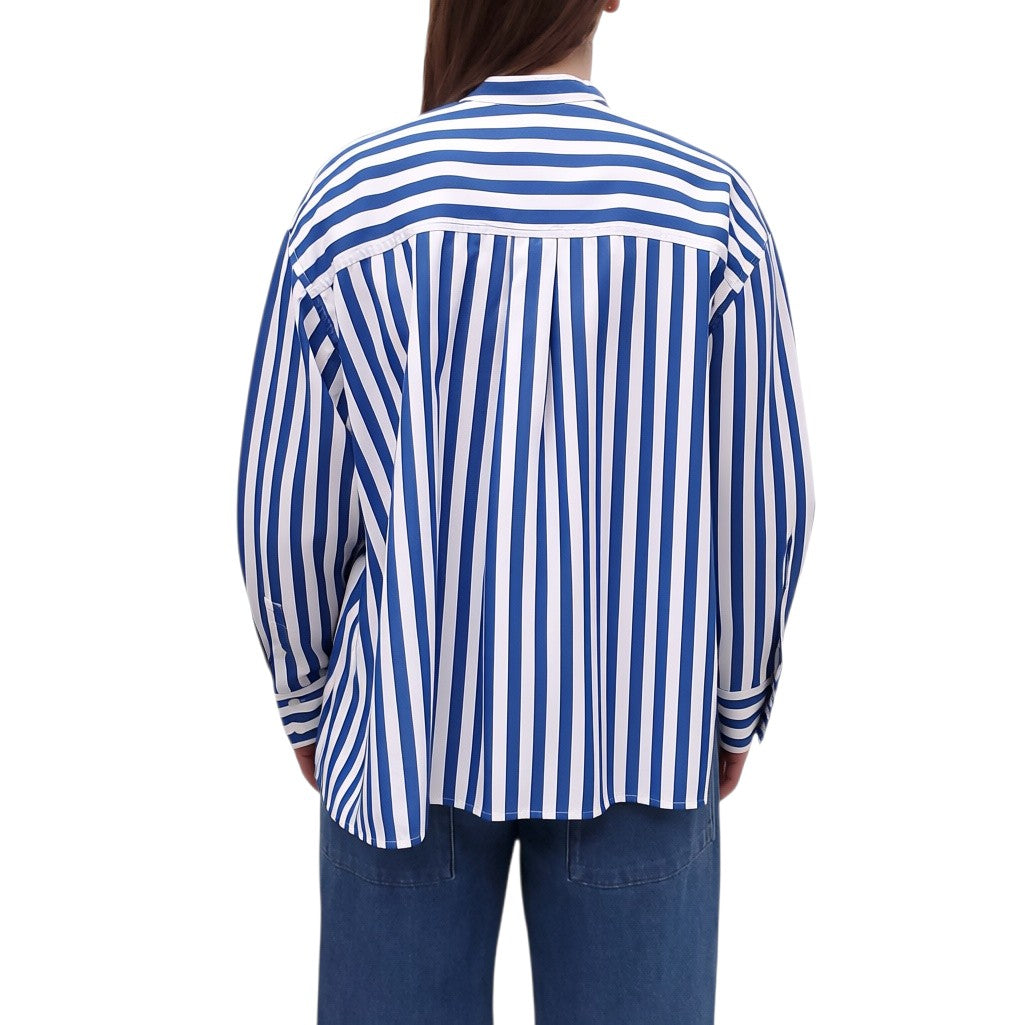 VICTORIA BECKHAM BLUE AND WHITE STRIPED BLOUSE - SIZE 10