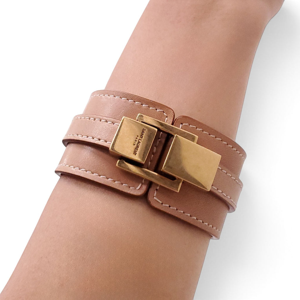 SAINT LAURENT LEATHER CUFF BRACELET - SIZE S