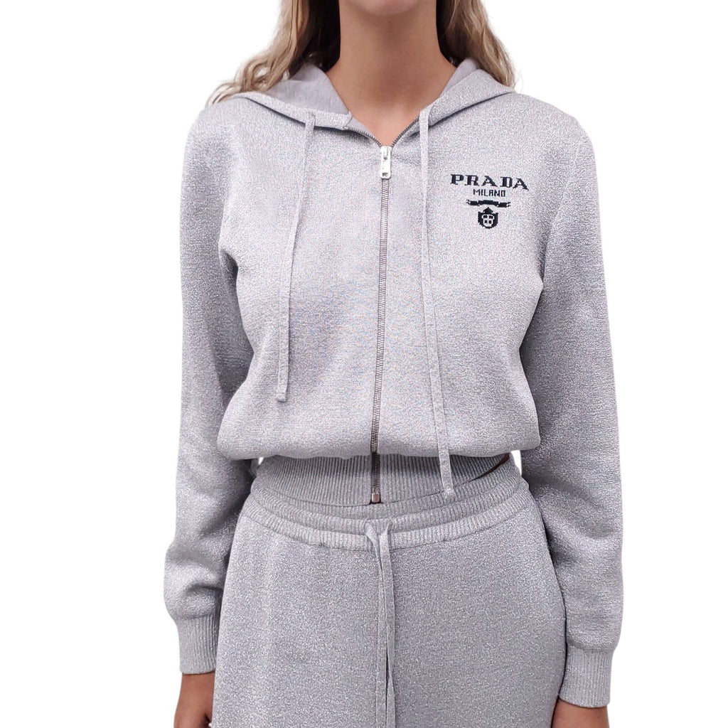 PRADA SILVER TWO PIECE LOGO PANTS SET - SIZE 38