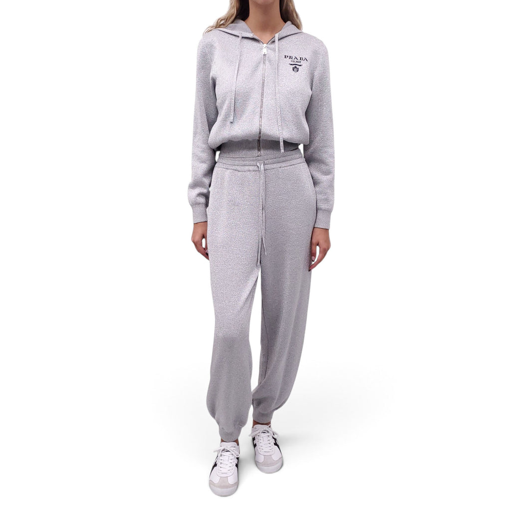 PRADA SILVER TWO PIECE LOGO PANTS SET - SIZE 38