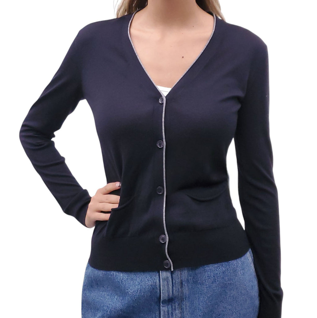 LOEWE NAVY CARDIGAN WITH LOGO - SIZE XS