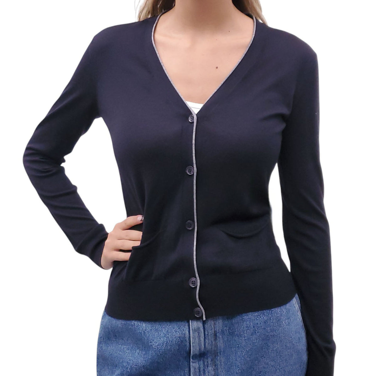 LOEWE NAVY CARDIGAN WITH LOGO - SIZE XS