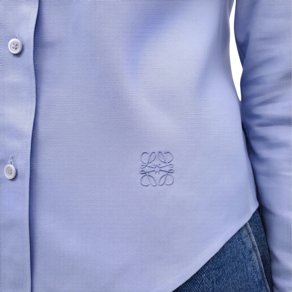 LOEWE BLUE BUTTON UP BLOUSE WITH LOGO - SIZE 34