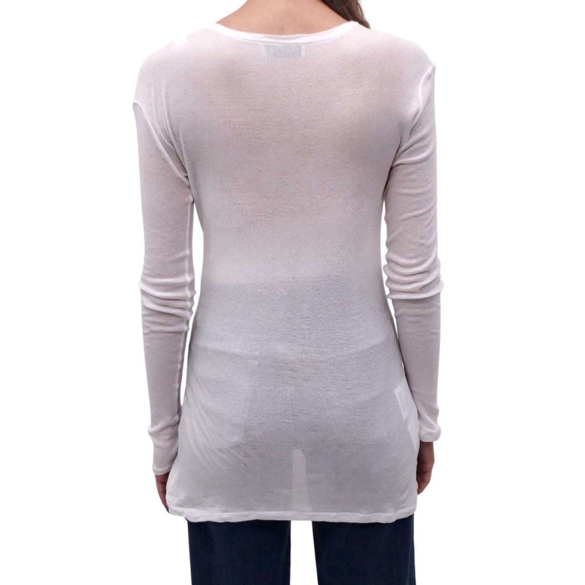 MIU MIU WHITE RIBBED LONG SLEEVE SHIRT WITH LOGO - SIZE S