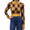BURBERRY YELLOW AND PURPLE ARGYLE SWEATER - SIZE XS