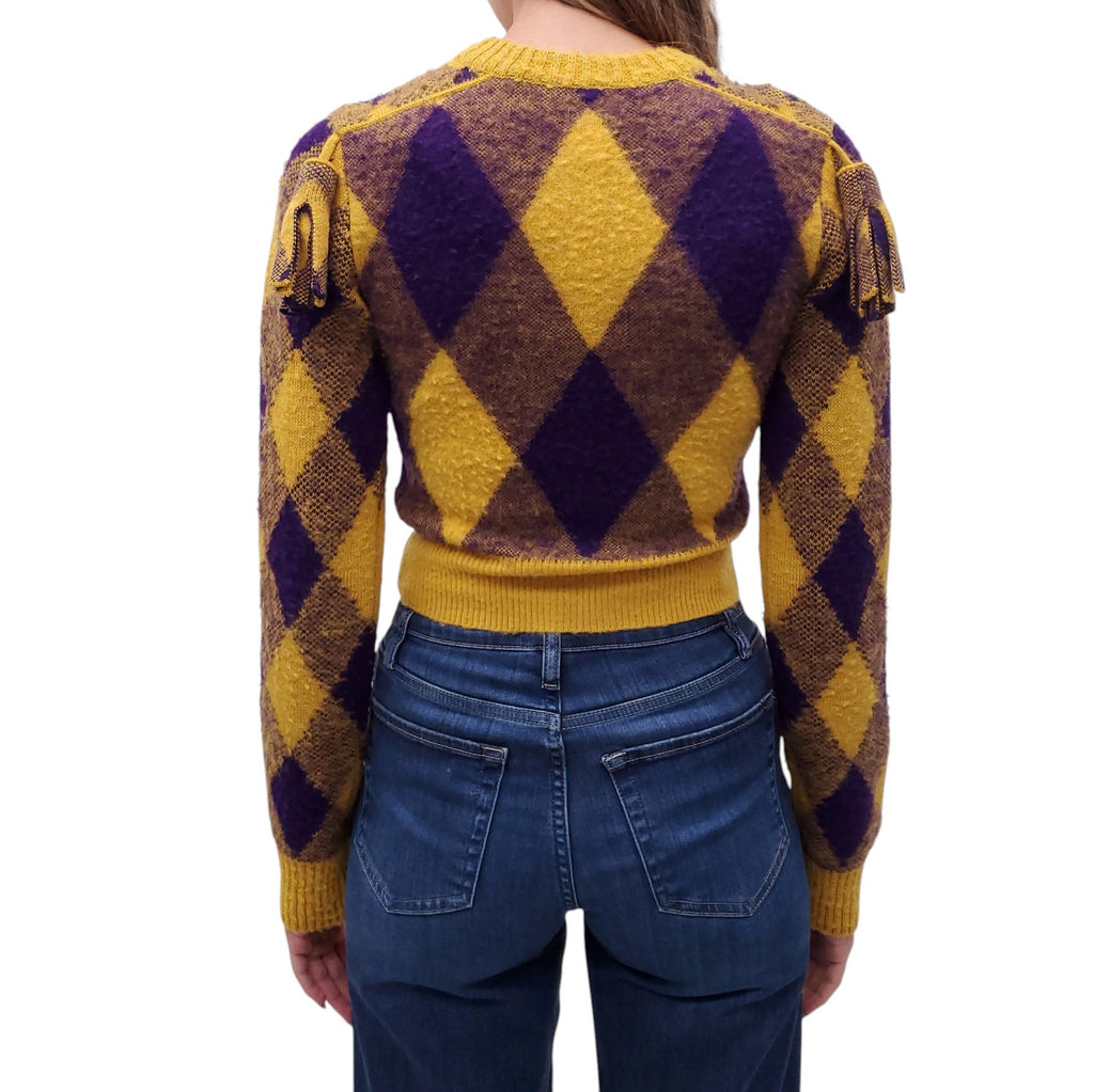 BURBERRY YELLOW AND PURPLE ARGYLE SWEATER - SIZE XS
