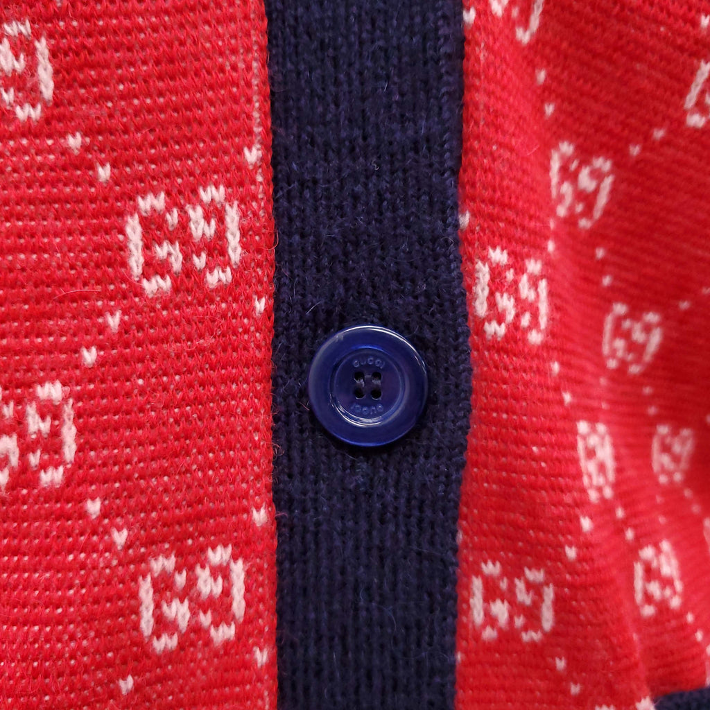 GUCCI RED AND NAVY LOGO CARDIGAN - SIZE XS