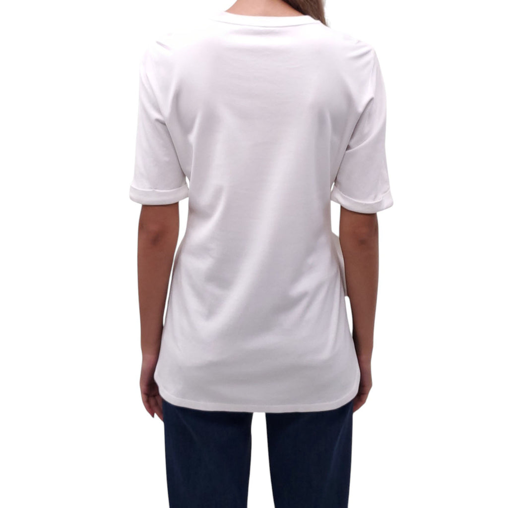 FENDI WHITE AND ORANGE KARL LAGERFIELD TSHIRT WITH FUR - SIZE M