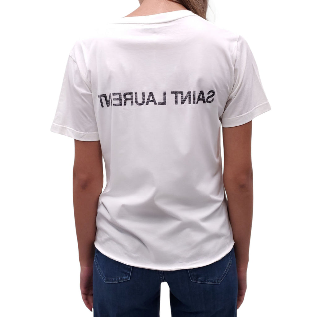 SAINT LAURENT WHITE LOGO T-SHIRT - SIZE M