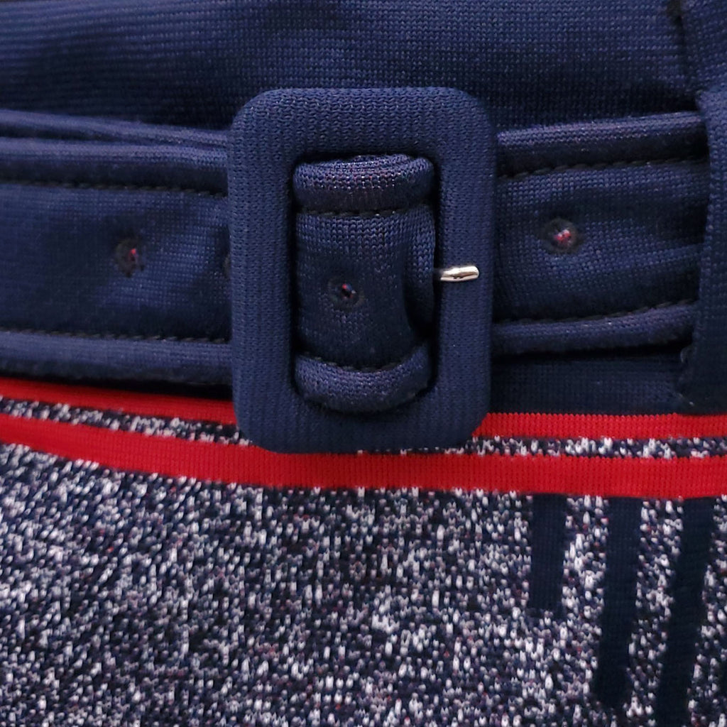 PRADA NAVY KNIT LOGO SKIRT - SIZE 40