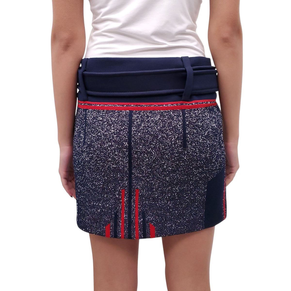 PRADA NAVY KNIT LOGO SKIRT - SIZE 40
