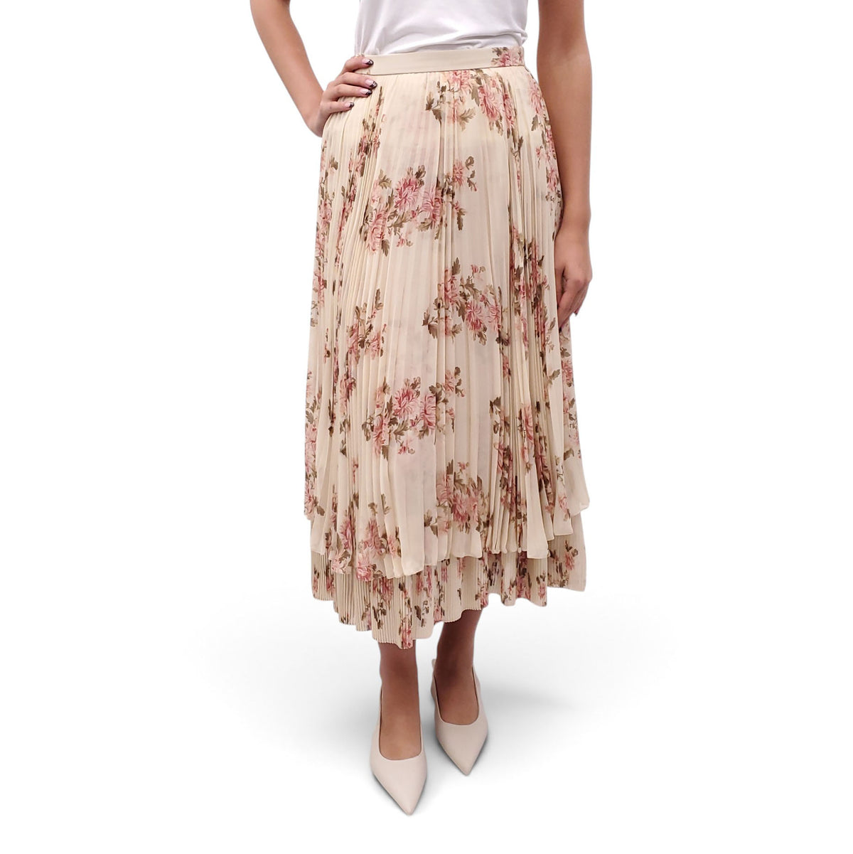 CELINE FLORAL PLEATED SKIRT WITH LOGO - SIZE 38